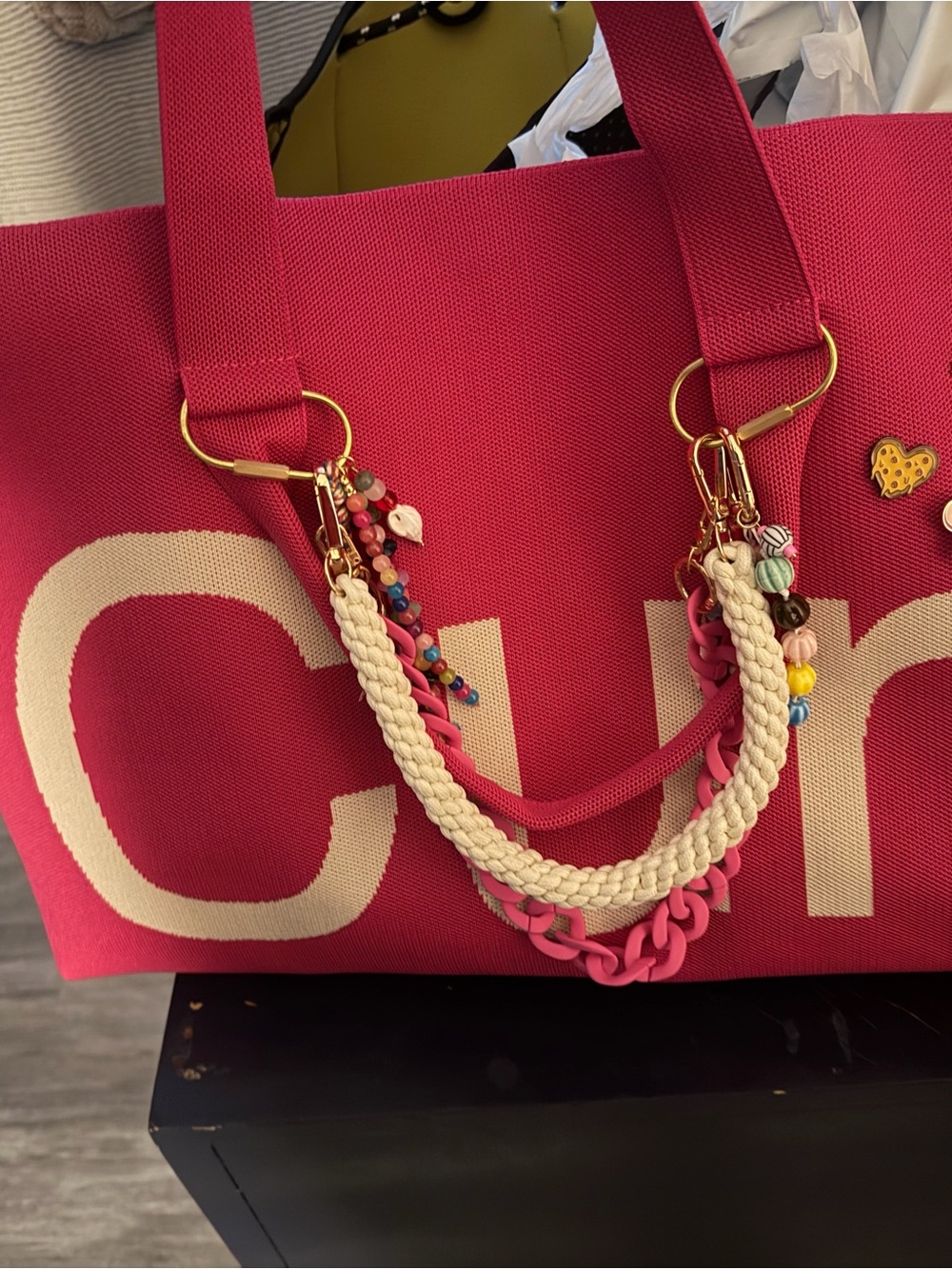 Curves Bright Pink Canvas Tote with Cream Braided Accent